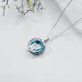 wholesale 925 Sterling Silver Cat on the Moon Pendant Necklace with Blue Circle Crystal for Women-0-4