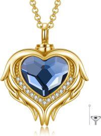 wholesale  Sterling Silver Stone Angel Wing Heart Cremation Urn Necklace for Ashes -Silver Gold-plated