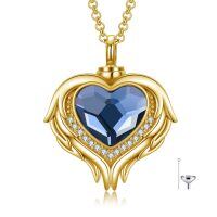 wholesale 925 Sterling Silver Red Crystal Angel Wings Heart Keepsake Pendant Necklace with Funnel and Fill Tool-Silver Gold-plated