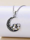 wholesale 925 Sterling Silver Penguin Crescent Moon Pendant Necklace-0-1