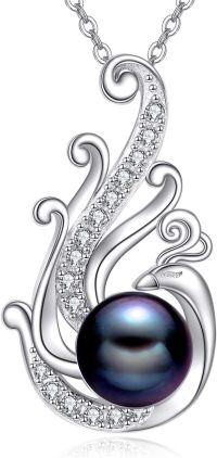 wholesale 925 Sterling Silver Black Pearl Phoenix Pendant Necklace for Women with Cubic Zirconia Accents and Chain 45cm Length-Phoenix