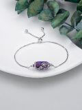 wholesale 925 Sterling Silver Purple Quartz Daisy Charm Bracelet Adjustable Chain-0-4