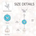 wholesale 925 Sterling Silver Turquoise Butterfly & Heart Pendant Necklace w/Pearl for Women-0-1