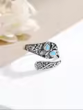 TOUPOP Sterling Silver Turquoise Adjustable Vintage Boho Spoon Ring-0-1