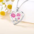 wholesale 925 Sterling Silver Pink Lotus Flower Heart Pendant Necklace for Women-0-1