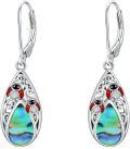 wholesale TOUPOP Filigree Abalone Shell Teardrop Earrings For Women 925 Sterling Silver Leverback Dangle Drop Earrings For Her Anniversary Chrsitmas Birthday Gifts -0-0