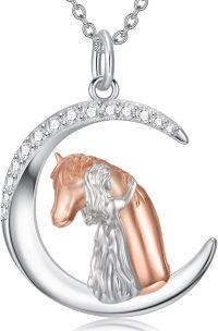 wholesale 925 Sterling Silver Rose Gold Plated Moonstone Horse Head Pendant Necklace for Women Girls -horse C