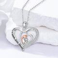 wholesale 925 Sterling Silver I Love You Mom Double Heart Necklace with Cubic Zirconia and Rose Gold Accents - Mothers' Day Gift for Her-0-2