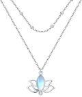 wholesale Sterling Silver Moonstone Double Layer Lotus Flower Necklace for Women-0-0