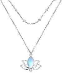 wholesale Sterling Silver Moonstone Double Layer Lotus Flower Necklace for Women-Lotus