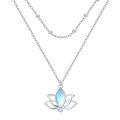 wholesale 925 Sterling Silver Lotus Moonstone Pendant Necklace Cubic Zirconia Beaded Layered Chain For Women-0-0