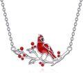 wholesale 925 Sterling Silver Red Bird on Branch Pendant Necklace for Women Girls  48cm Chain Length-0-0