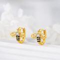 wholesale 925 Sterling Silver Gold Plated Honeybee Hoop Earrings with Cubic Zirconia and Black Enamel Accents for Women-0-2