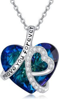 wholesale Sterling Silver Infinity Necklace with Birthstone Anniversary Wedding Jewelry Gift for Women-Heart Blue