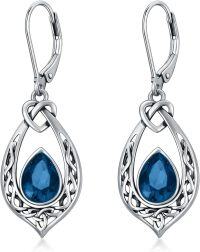 wholesale Sterling Silver 8 6mm Simulated Birthstone Celtic Knot Dangle Earrings-London Blue