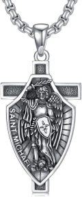 wholesale 925 Sterling Silver Saint Michael Guardian Angel Shield Cross Necklace Pendant Jewelry for Men Women Boys Girls Kids -0-0
