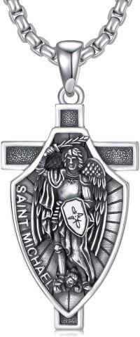 wholesale 925 Sterling Silver Saint Michael Guardian Angel Shield Cross Necklace Pendant Jewelry for Men Women Boys Girls Kids -St Michael