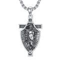 wholesale 925 Sterling Silver Saint Michael Angel Cross Pendant Necklace Wholesale For Men Women With Shield Protection Symbol-0-0