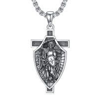 wholesale 925 Sterling Silver Saint Michael Angel Cross Pendant Necklace Wholesale For Men Women With Shield Protection Symbol-St Michael