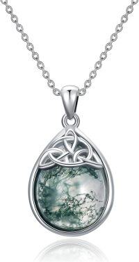 wholesale 925 Sterling Silver Green Moss Agate Triquetra Celtic Knot Pendant Necklace for Women-Moss Agate