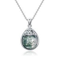 wholesale 925 Sterling Silver Green Moss Agate Triquetra Celtic Knot Pendant Necklace for Women-Moss Agate