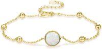 wholesale 925 Sterling Silver Dainty Opal Bracelet for Women Lab Created Opal Charm  for Mom Daughter Birthday 7+2 Length Chain-White Opal & Yellow Gold