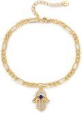 wholesale Gold Plated 925 Sterling Silver Evil Eye Hamsa Hand Charm Figaro Chain Adjustable Bracelet for Women-0-0