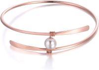 wholesale 925 Sterling Silver 925 & Rose Gold Freshwater Pearl Bangle Bracelet for Women Bridal Wedding Jewelry for Mom-Adjustable Bracelet