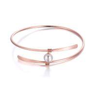 wholesale 925 Sterling Silver 925 & Rose Gold Freshwater Pearl Bangle Bracelet for Women Bridal Wedding Jewelry for Mom-Adjustable Bracelet
