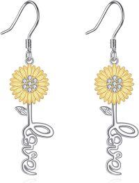 wholesale 925 Sterling Silver Sunflower Love Drop Earrings for Women -Love