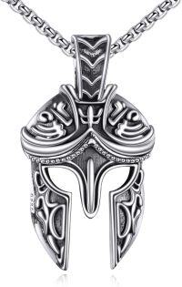 wholesale 925 Sterling Silver Gold Plated Spartan Helmet Pendant Necklaces for Men Women Vintage Greek Warrior Headpiece Charm Chain Gothic Punk Style  45cm Length-helmet necklace