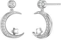 wholesale Silver 925 Sterling Silver Crescent Moon & Star Stud Earrings with Cubic Zirconia and Celtic Knot Design-White Gold Moon