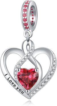 wholesale 925 Sterling Silver Heart Birthstone Charms for Bracelets Jewelry Gifts-Dangle - Jul - Ruby