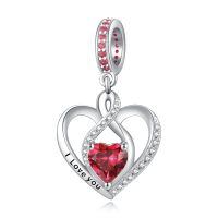 wholesale 925 Sterling Silver Heart Birthstone Charms for Bracelets Jewelry Gifts-Dangle - Jul - Ruby