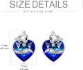 wholesale 925 Sterling Silver Blue Crystal Heart Fox Stud Earrings for Women Austrian Gifts-0-5