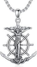 wholesale 925 Sterling Silver Anchor Cross Pendant Necklace  with Jesus Christ and Ship Wheel Charm - Religious Christian  for Women & Men-0-0
