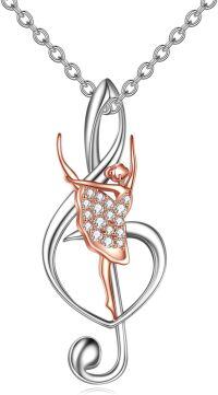 wholesale 925 Sterling Silver Rose Gold Plated Dancing Girl in Treble Clef Shape with Cubic Zirconia Pendant Necklace for Women Girls -Ballerina Music Note