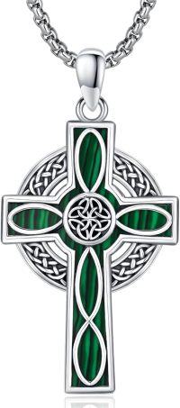 wholesale 925 Sterling Silver Green Enamel Celtic Cross Pendant Necklace  Norse Viking Jewelry-Black-Malachite