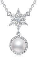 wholesale 925 Sterling Silver Round Freshwater Cultured Pearl & Cubic Zirconia Snowflake Necklace for Women-0-0