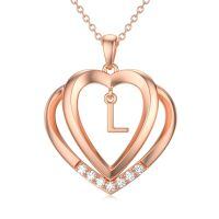 wholesale 925 Sterling Silver Moissanite Heart Initial Pendant Necklace for Her-Rose Gold - L Initial