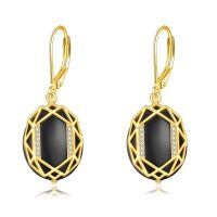 wholesale 925 Sterling Silver Peridot Pink Opal Larimar Black Onyx Lapis Lazuli Filigree Teardrop Earrings-Yellow gold plated