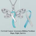 wholesale 925 Sterling Silver Dragonfly Awareness Ribbon Pendant Necklace Teal Enamel Gift For Women-0-5