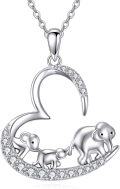 wholesale 925 Sterling Silver Elephant Family Heart-Shaped Pendant Necklace with Cubic Zirconia Stones for Women-0-0