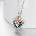 wholesale 925 Sterling Silver Blue Austrian Crystal Heart Pendant with Rose Gold Flower and Chain - Keepsake Jewelry for Ashes-0-3