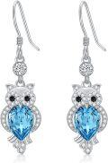 wholesale 925 Sterling Silver Blue Austrian Crystal Owl Drop Earrings-0-0