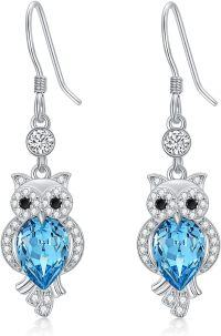 wholesale 925 Sterling Silver Blue Austrian Crystal Owl Drop Earrings-Owl