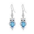 wholesale 925 Sterling Silver Blue Austrian Crystal Owl Drop Earrings-0-0