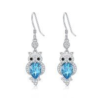 wholesale 925 Sterling Silver Blue Austrian Crystal Owl Drop Earrings-Owl