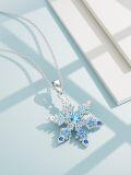 TOUPOP Sterling Silver & Blue CZ Snowflake Pendant Necklace-0-4