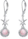 wholesale Sterling Silver Pearl Seashell Starfish Drop Dangle Earrings-0-10
